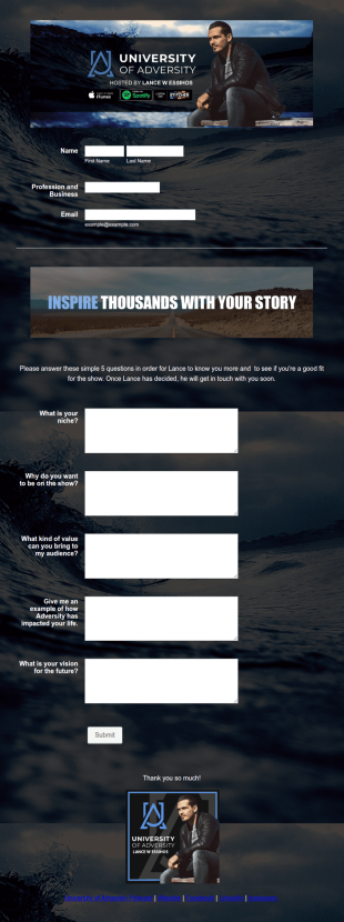 University Of Adversity Podcast Guest Application Form Template