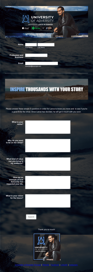 University Of Adversity Podcast Guest Application Form Template