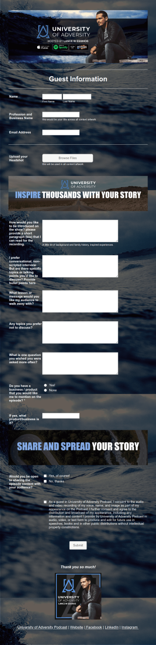 University Of Adversity Podcast Guest Form Template