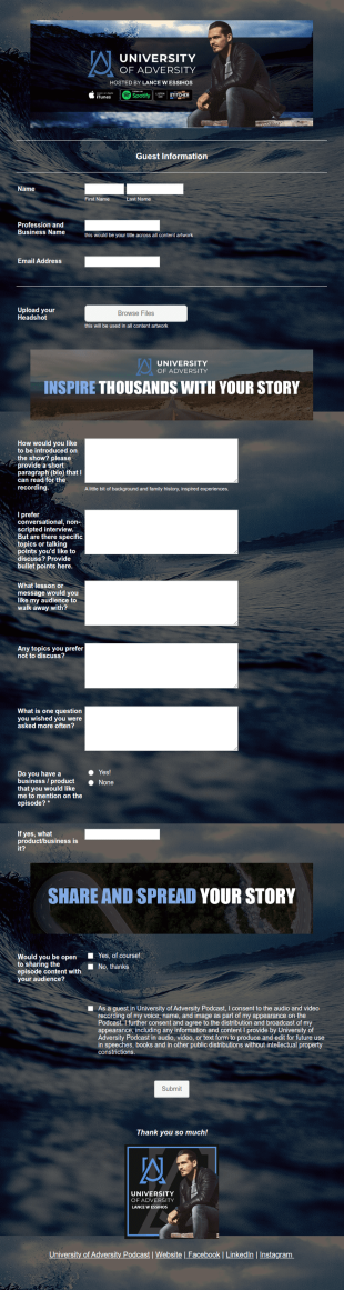 University Of Adversity Podcast Guest Form Template