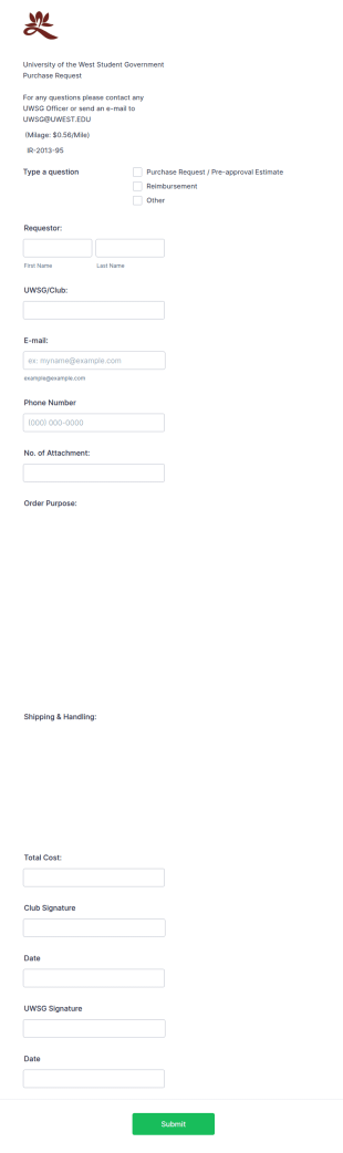 Student Government Purchase Request Form Template