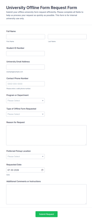 University Offline Form Request Form