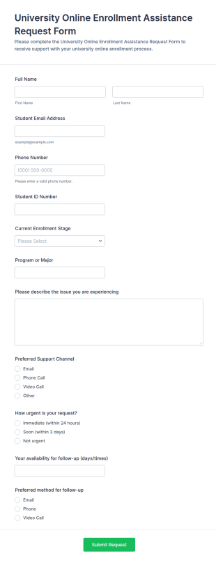 University Online Enrollment Assistance Request Form Template