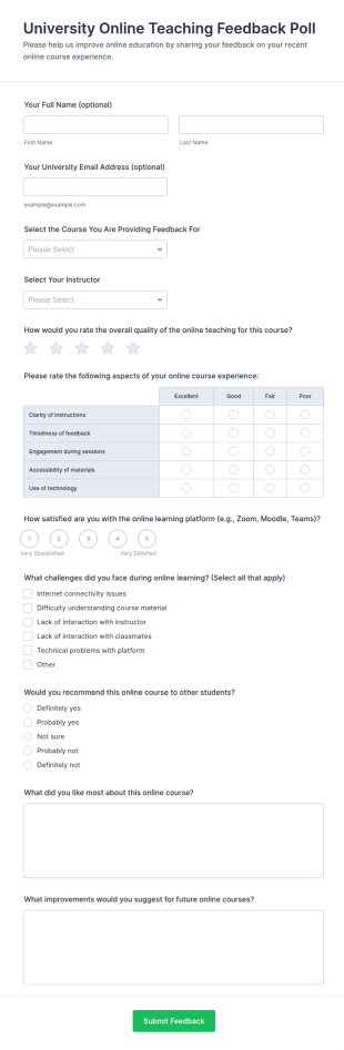 University Online Teaching Feedback Poll Form Template