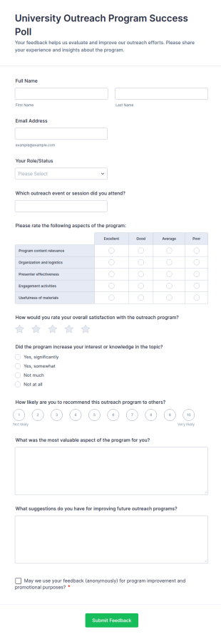 University Outreach Program Success Poll Form Template