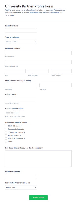 University Partner Profile Form Template