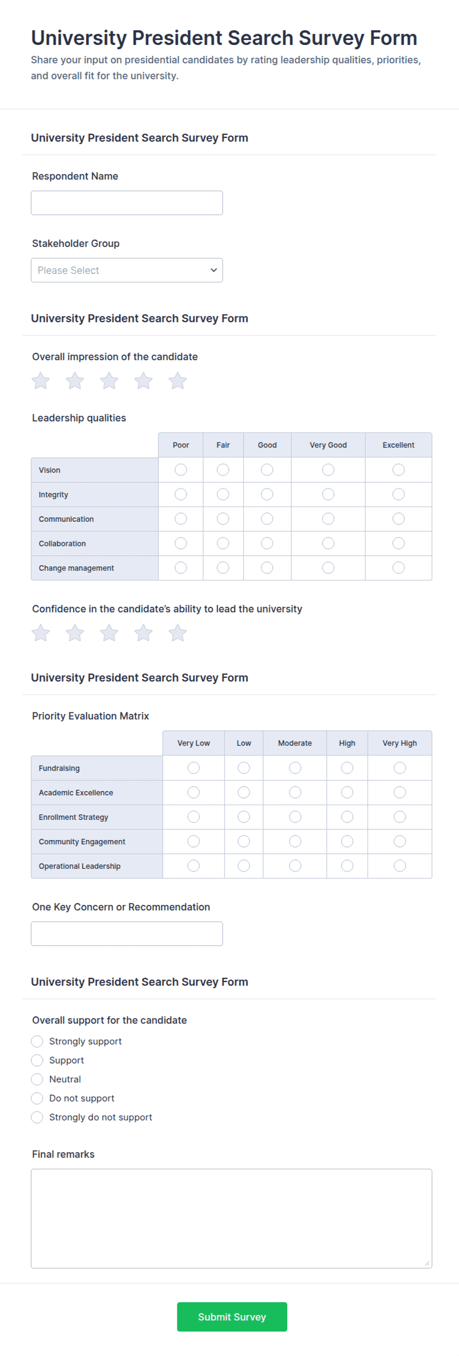 University President Search Survey Form Template | Jotform