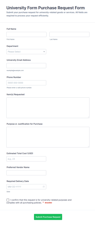 University Purchase Request Form Template