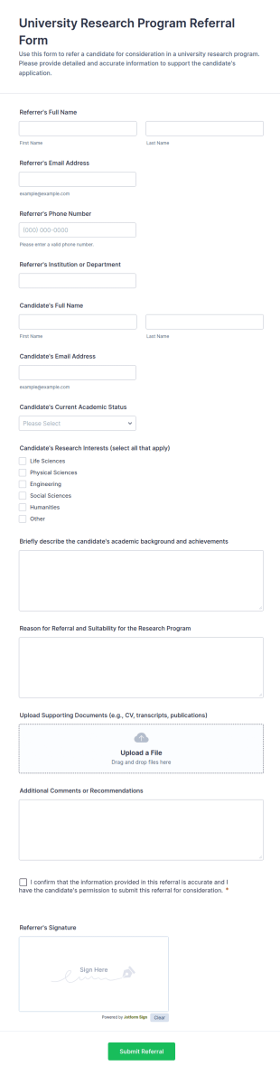 University Research Program Referral Form Template