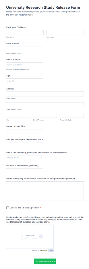 University Research Study Release Form Template