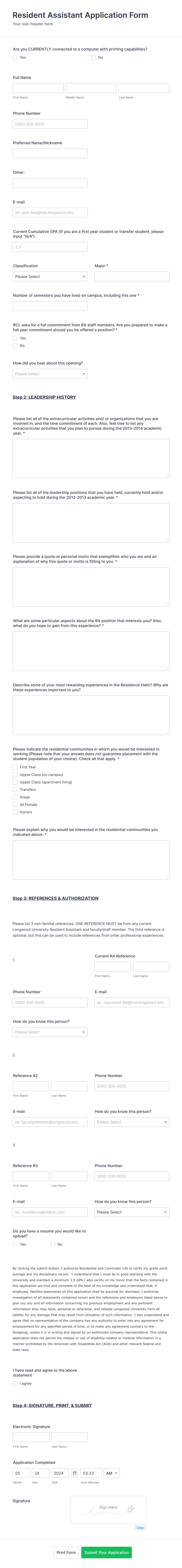 University Resident Assistant Application Form Template | Jotform