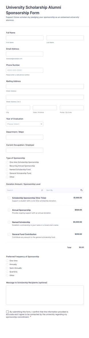 University Scholarship Alumni Sponsorship Form Template