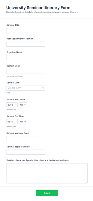 University Seminar Itinerary Form Template