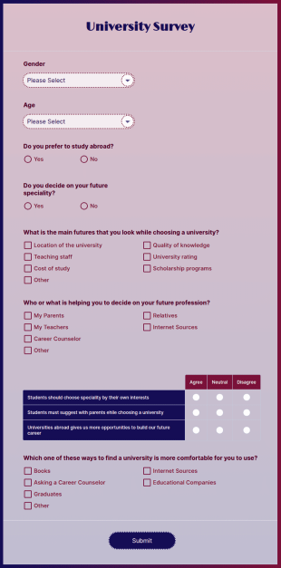 University Preferences Survey Form Template
