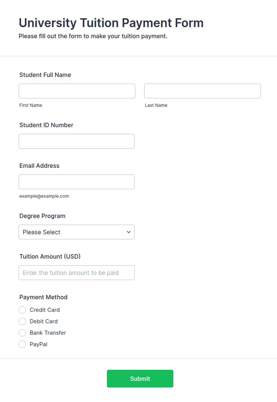 University Tuition Payment Form Template | Jotform