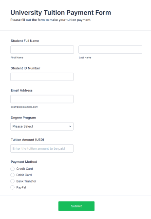 University Tuition Payment Form Form Template