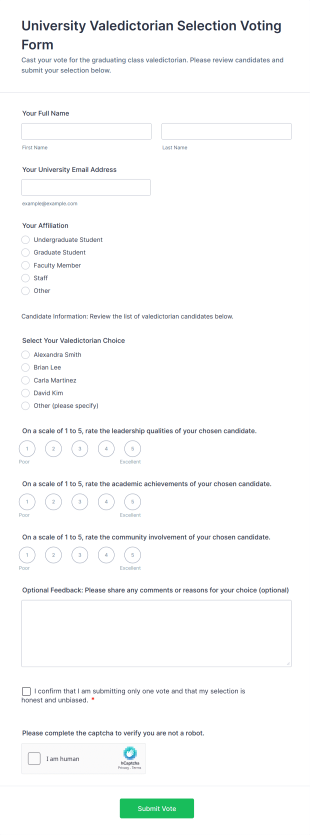 University Valedictorian Selection Voting Form Template