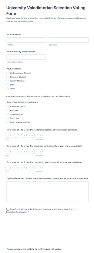 University Valedictorian Selection Voting Form Template