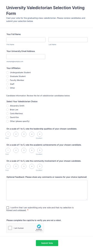 University Valedictorian Selection Voting Form Template