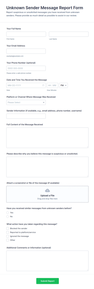 Unknown Sender Message Report Form Template