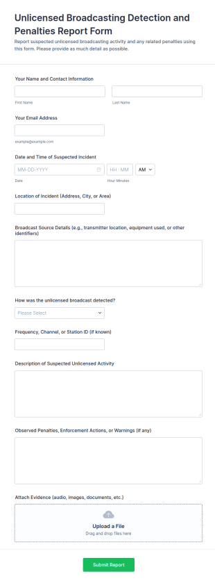 Unlicensed Broadcasting Detection And Penalties Report Form Template