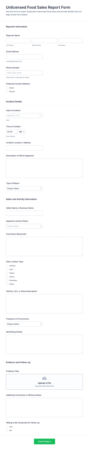 Unlicensed Food Sales Report Form Template