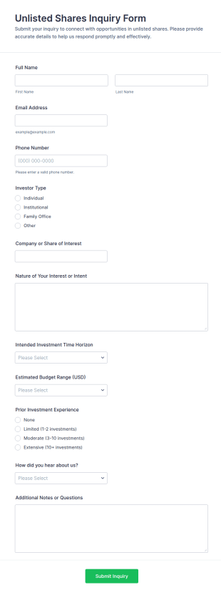 Unlisted Shares Inquiry Form Template