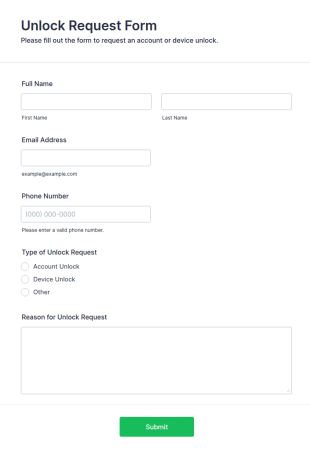 Unlock Request Form Template