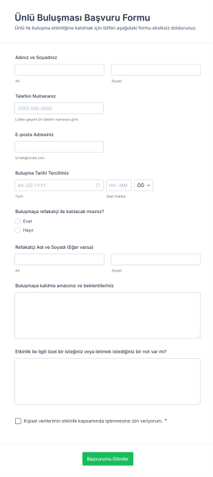 Ünlü Buluşması Başvuru Form Template