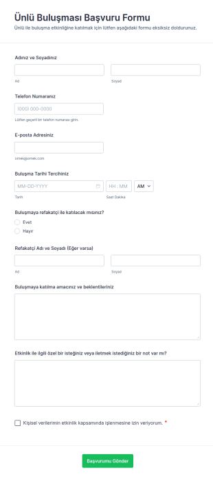 Ünlü Buluşması Başvuru Form Şablonu