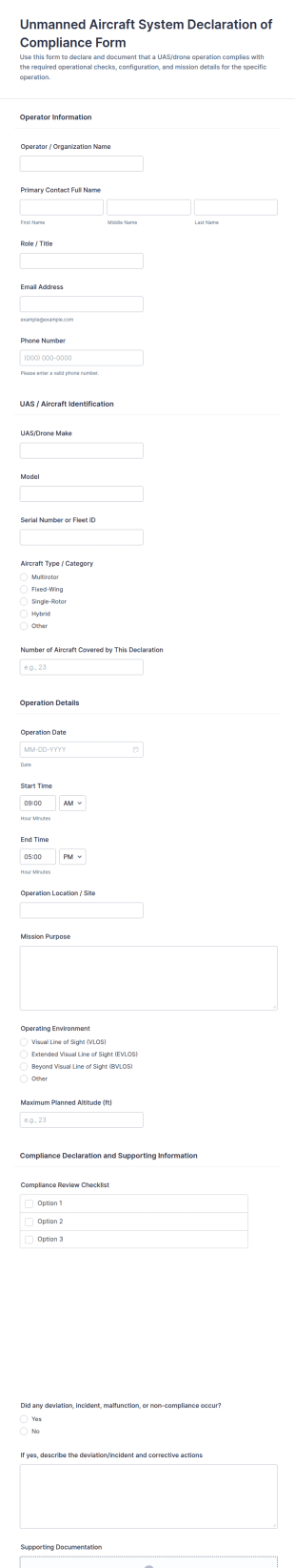 Unmanned Aircraft System Declaration Of Compliance Form Template