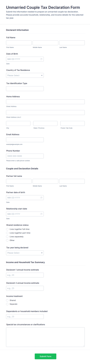 Unmarried Couple Tax Declaration Form Template