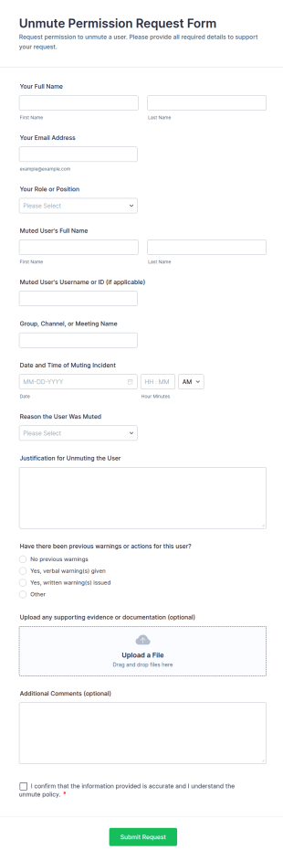 Unmute Permission Request Form Template