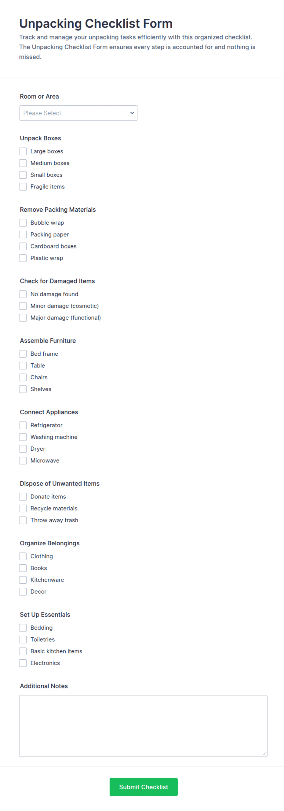 Unpacking Checklist Form Template | Jotform