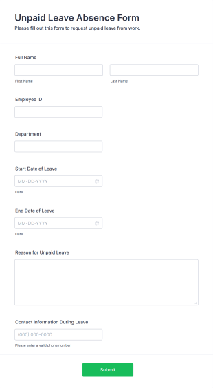 Unpaid Leave Absence Form Form Template