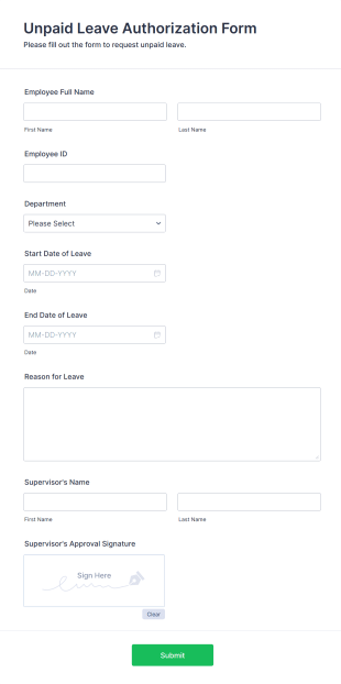 Unpaid Leave Authorization Form Form Template