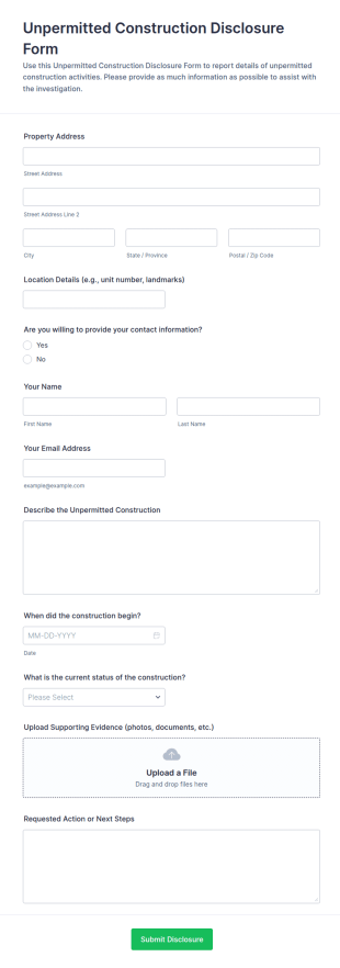 Unpermitted Construction Disclosure Form Template
