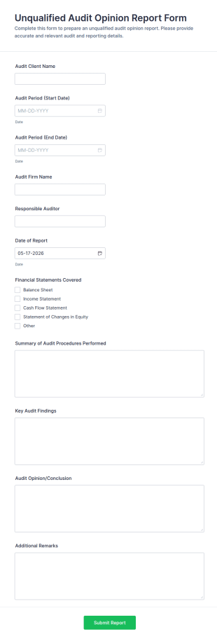 Unqualified Audit Opinion Report Template Form