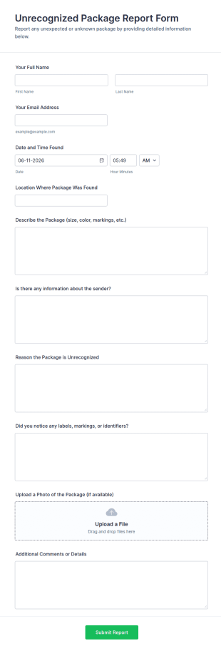 Unrecognized Package Report Form Template