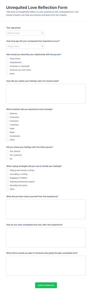 Unrequited Love Reflection Form Template