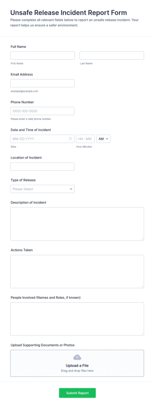 Unsafe Release Incident Report Form Template