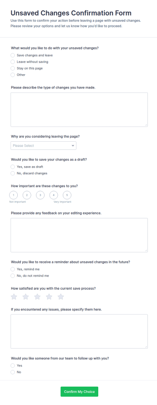 Unsaved Changes Confirmation Form Template