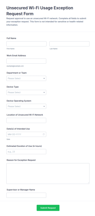 Unsecured Wi Fi Usage Exception Request Form Template