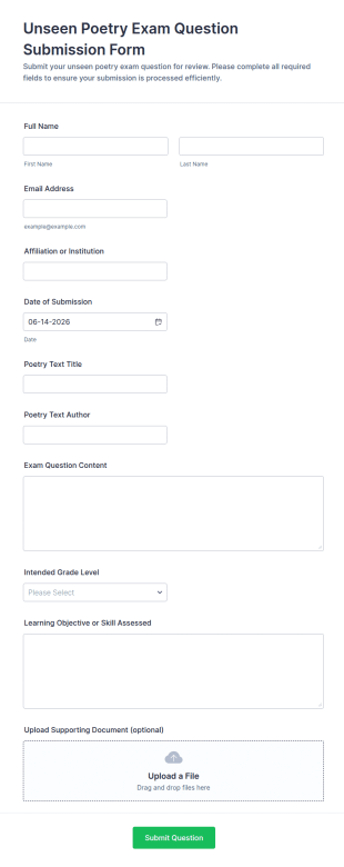 Unseen Poetry Exam Question Submission Form Template
