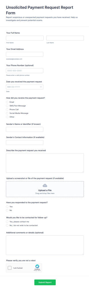 Unsolicited Payment Request Report Form Template