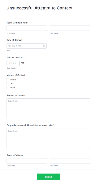 Unsuccessful Attempt To Contact Form Template