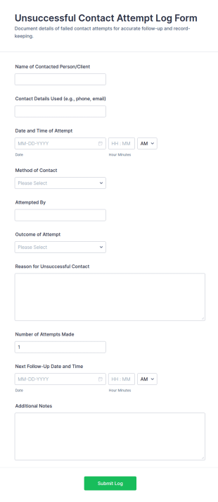 Unsuccessful Contact Attempt Log Form Template
