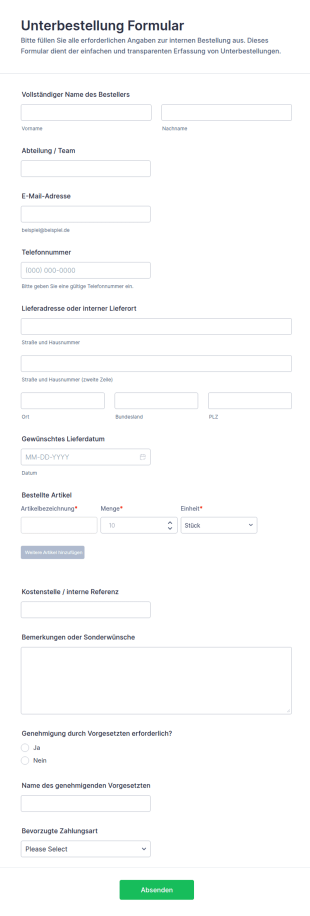 Unterbestellung Formular