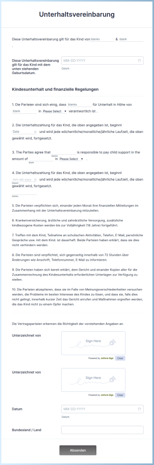 Unterhaltsvereinbarung