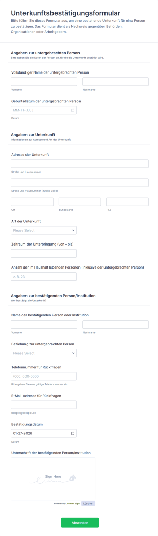 Unterkunftsbestätigungsformular